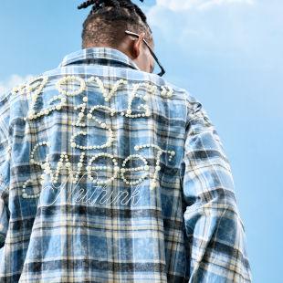 新款 Nuthink美式 做旧格纹休闲男女2025秋季 长袖 复古珍珠格子衬衫