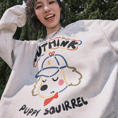 Nuthink潮牌卡通小狗刺绣卫衣