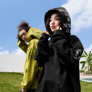 新款 Nuthink美式 复古重磅刺绣字母连帽卫衣加绒潮牌男女2025冬季