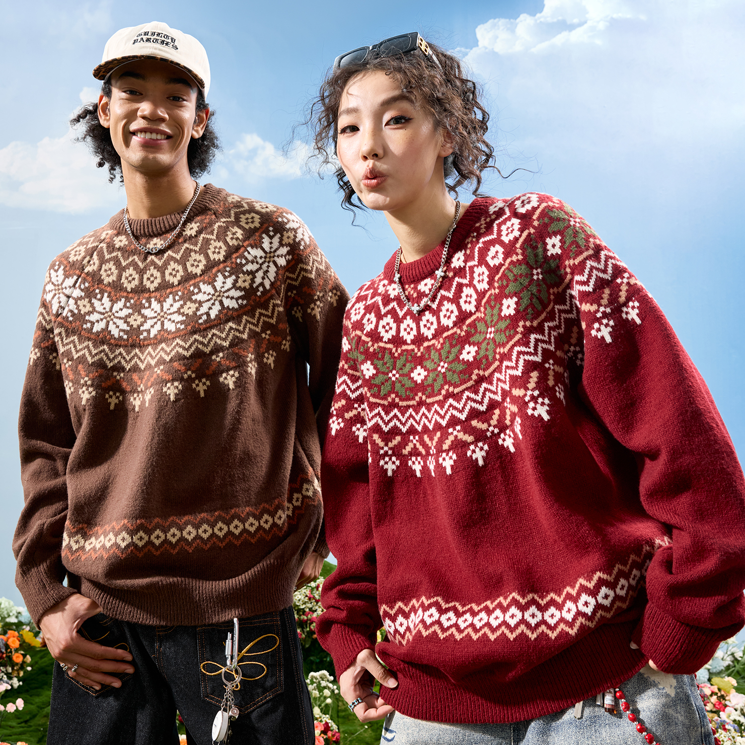 Nuthink美式复古费尔岛毛衣男女