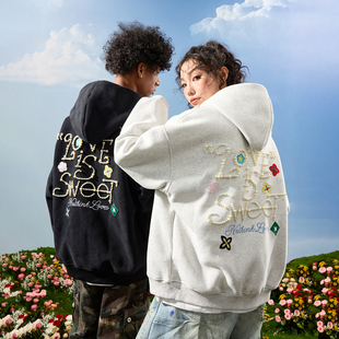 新款 Nuthink美式 复古珍珠花卉刺绣拉链卫衣连帽字母男女2025冬季