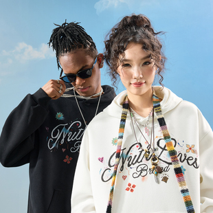 新款 Nuthink美式 复古花卉字母连帽卫衣直喷潮牌印花男女2025冬季