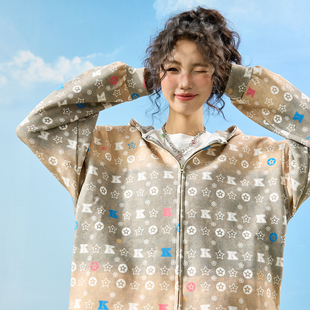 新款 外套高端潮牌男女2025冬季 复古满印连帽卫衣开衫 Nuthink美式