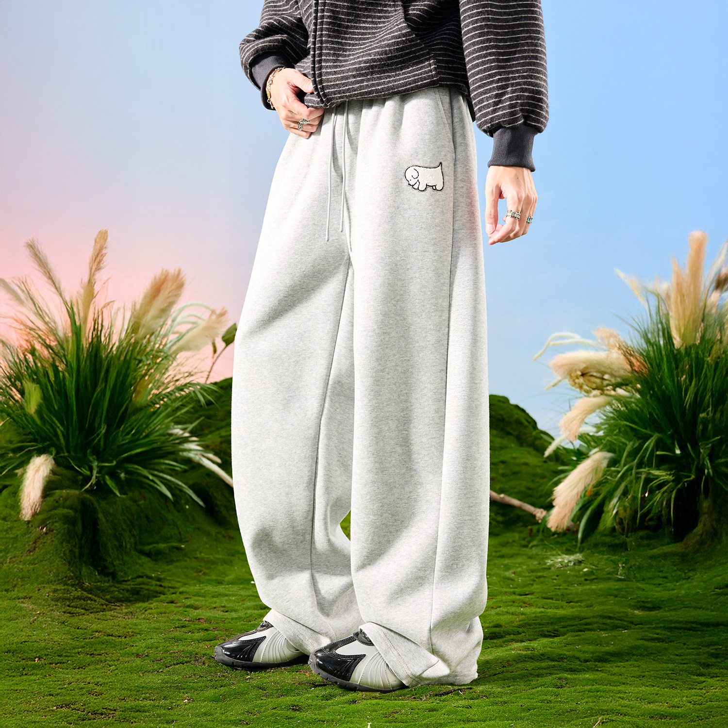 Nuthink美式潮牌小狗卫裤阔腿垂感裤子休闲运动男款新款2026年春,男装,卫裤,淘宝优惠券,粉丝福利购,淘宝优惠卷