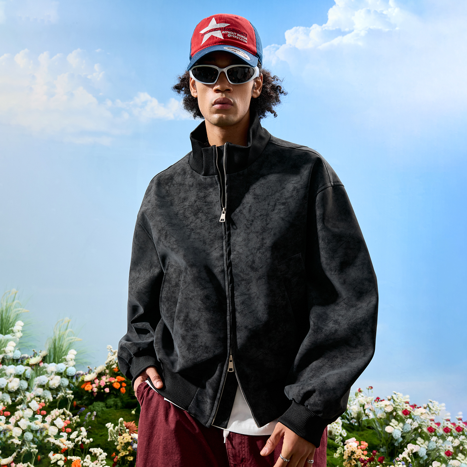 Nuthink美式复古立领皮衣夹克男