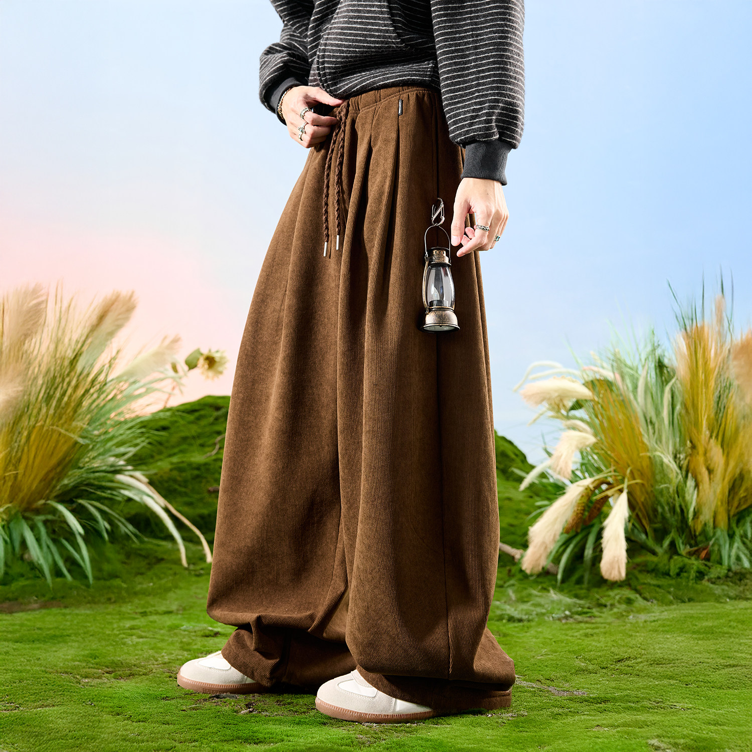 Nuthink美式复古灯芯绒垂感卫裤阔腿裤加绒裤子男新款款2026年春,男装,卫裤,淘宝优惠券,粉丝福利购,淘宝优惠卷