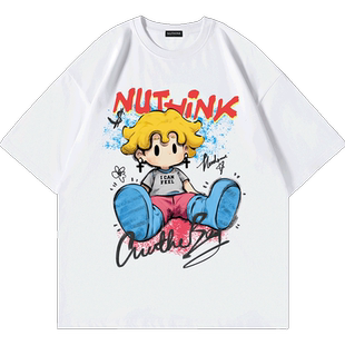 Nuthink美式潮牌卡通T恤男潮流宽松短袖男款夏季大码半袖情侣上衣