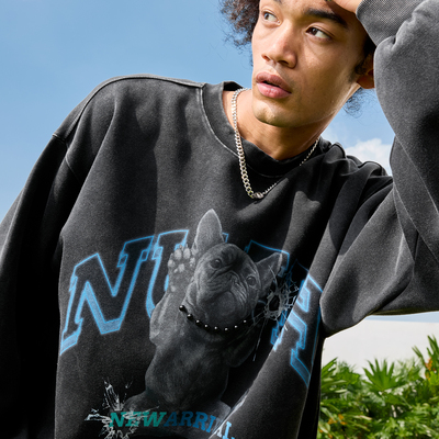 Nuthink美式潮牌小狗加绒卫衣男