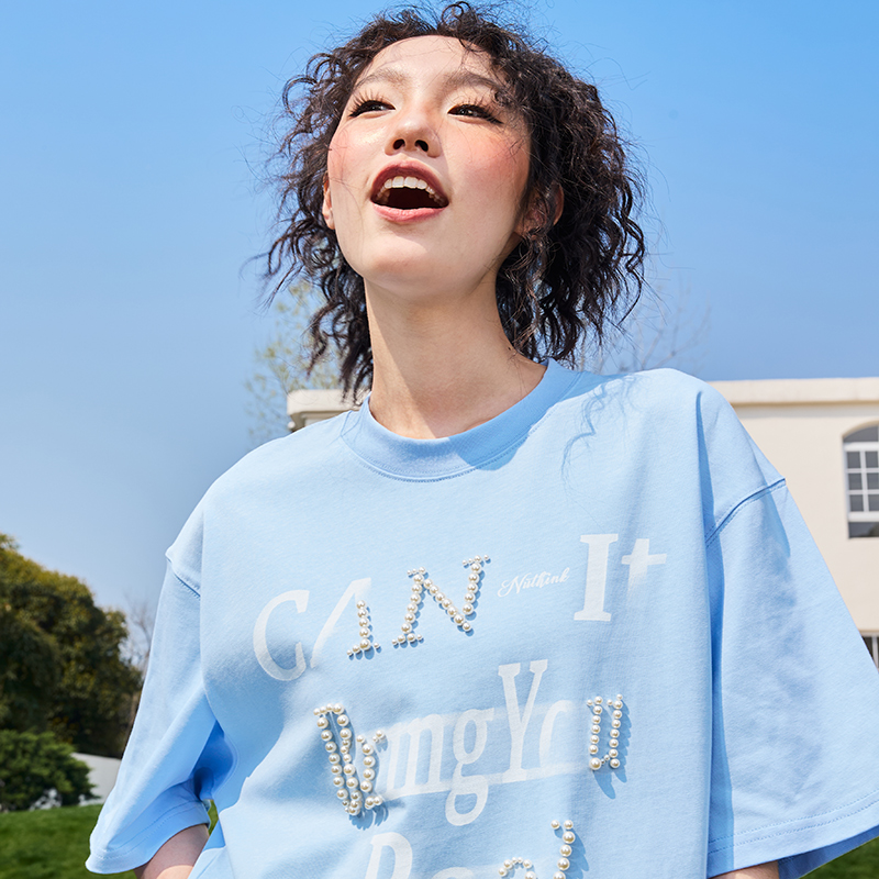 Nuthink重磅珍珠字母T恤新款男女
