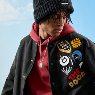 Nuthink美式 潮牌棒球服夹克外套复古街头刺绣加绒加厚2025冬新款