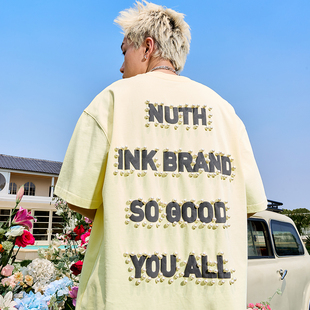 2026年夏 T恤潮牌宽松多巴胺男女新款 Nuthink美式 复古珍珠字母短袖