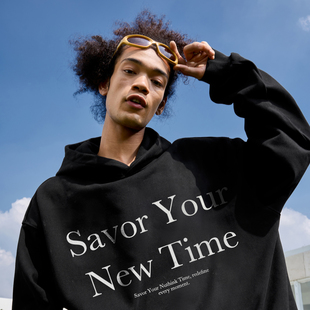 新款 Nuthink美式 复古字母印花连帽卫衣加绒加厚外套男女2025冬季