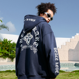 复古潮牌加绒男女2025新款 Nuthink哥特字母珍珠连帽卫衣开衫 美式