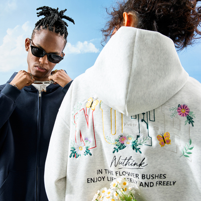 Nuthink花卉刺绣开衫连帽卫衣