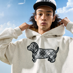 Nuthink美式 复古格纹刺绣小狗腊肠狗连帽卫衣撞色男女2025冬新款