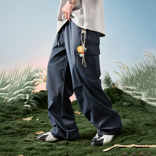 休闲男2025冬新款 Nuthink潮牌美式 多口袋拼接直筒长裤 裤 阔腿工装
