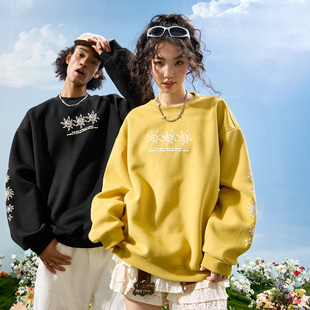 新款 Nuthink美式 复古潮牌重磅太阳印花加绒圆领卫衣男女2025冬季