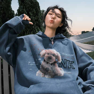 Nuthink潮牌小狗珍珠字母卫衣男