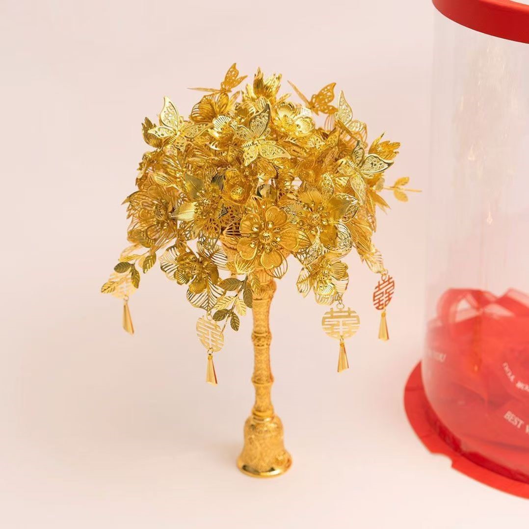 金色中式新娘手捧花送礼