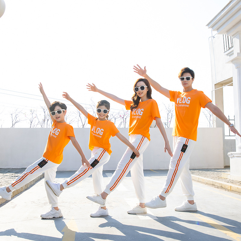 亲子装夏装2023新款一家三口运动套装母子母女装短袖棒球服全家装