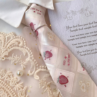 【现货】去野餐腐烂草莓粉色领带dkjk制服配饰女领结甜椒手打