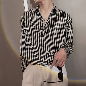 衬衫男韩版长袖衬衣高级潮流痞帅潮牌花色休闲千鸟格时尚潮流ins