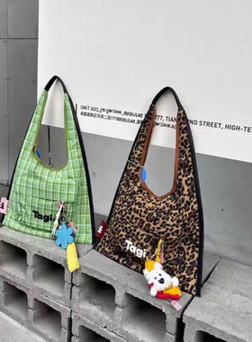 Tagi.hobo单肩腋下托特包大容量通勤边边格纹帆布包豹纹手拎包包