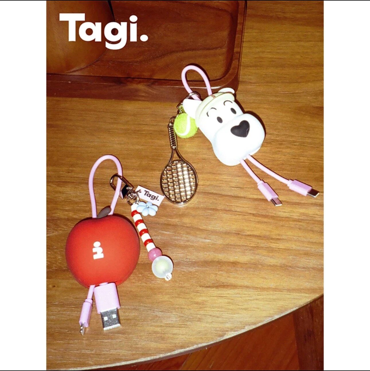 Tagi.《哈哈苹果》鼓鼓可爱网球挂件数据线iphone/Type-C充电包挂图片