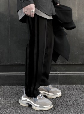 [BELLEVUE]现货神裤丝绒拼接显瘦百搭长款运动裤多色长裤男女