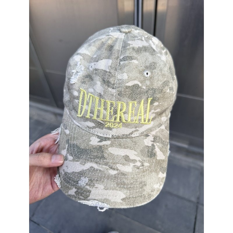 DTHEREAL 24SS 浅迷彩破坏破洞洗水做旧字母logo刺绣弯檐帽鸭舌帽