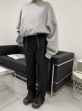 [BELLEVUE]DTHEREAL20FW秋冬新款黑色下摆双拉链高腰显瘦长裤