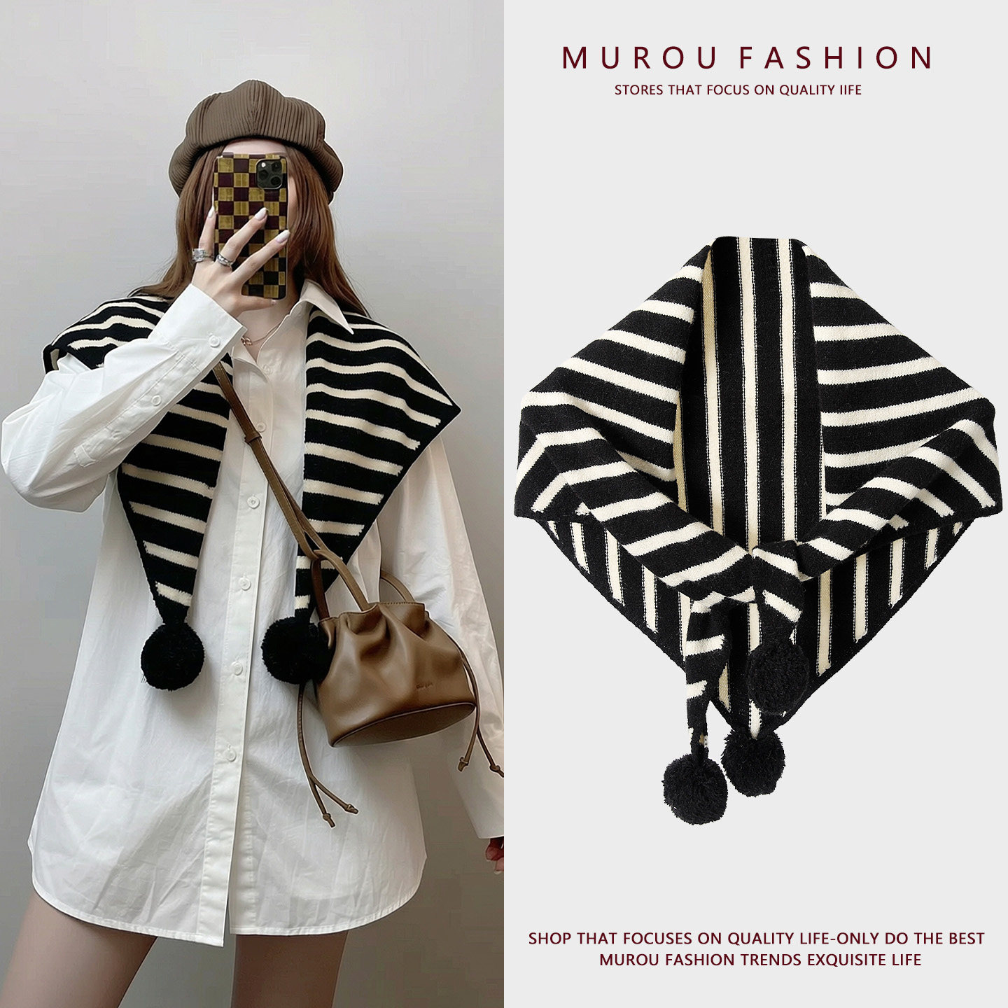 日系可爱球球条纹三角巾女秋冬保暖韩版时尚装饰披肩外搭针织围脖,服饰配件/皮带/帽子/围巾,围巾/丝巾/披肩,淘宝优惠券,粉丝福利购,淘宝优惠卷