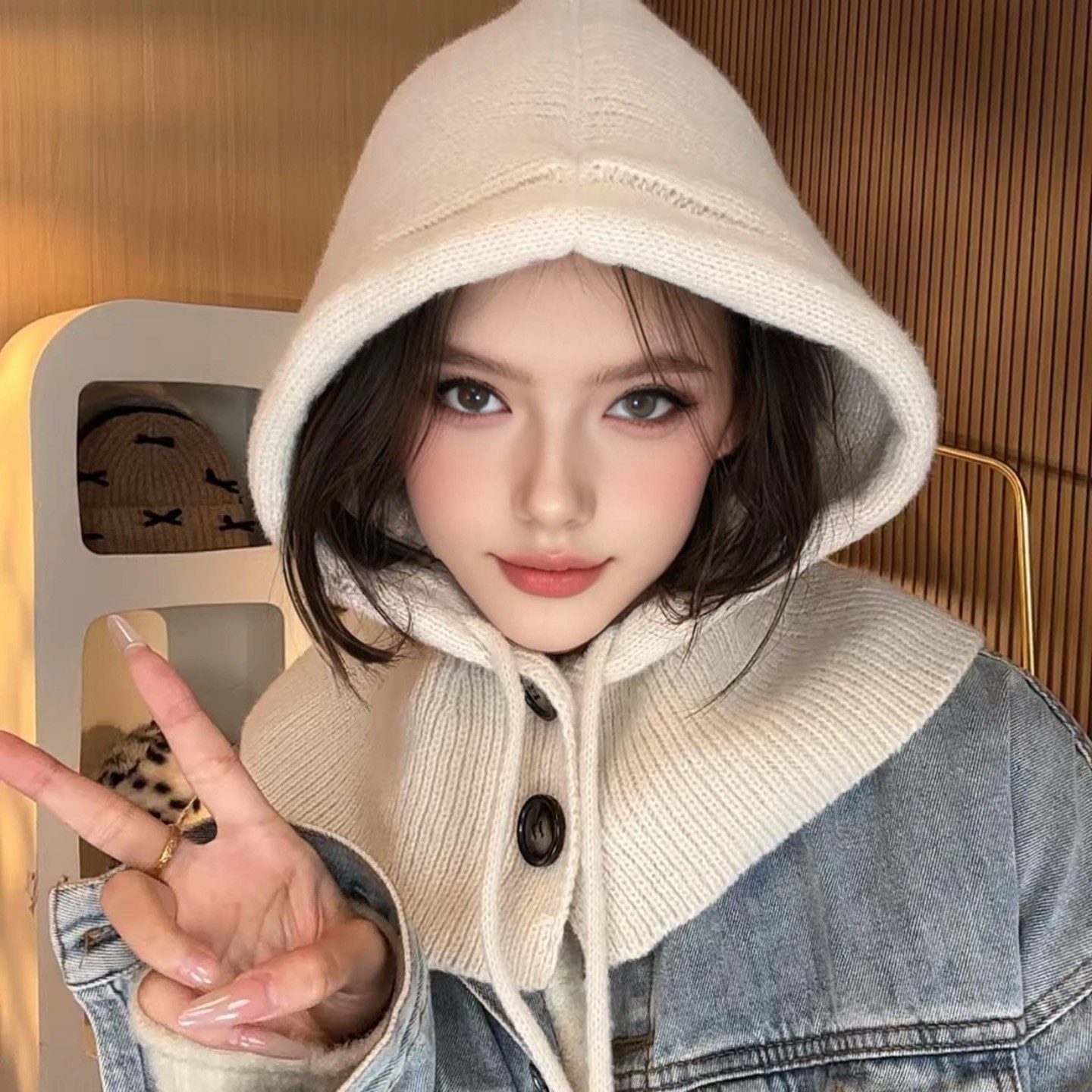 韩版巴拉克拉法帽连帽围巾女冬季保暖针织帽一体纽扣显脸小围脖帽,服饰配件/皮带/帽子/围巾,帽子,淘宝优惠券,粉丝福利购,淘宝优惠卷