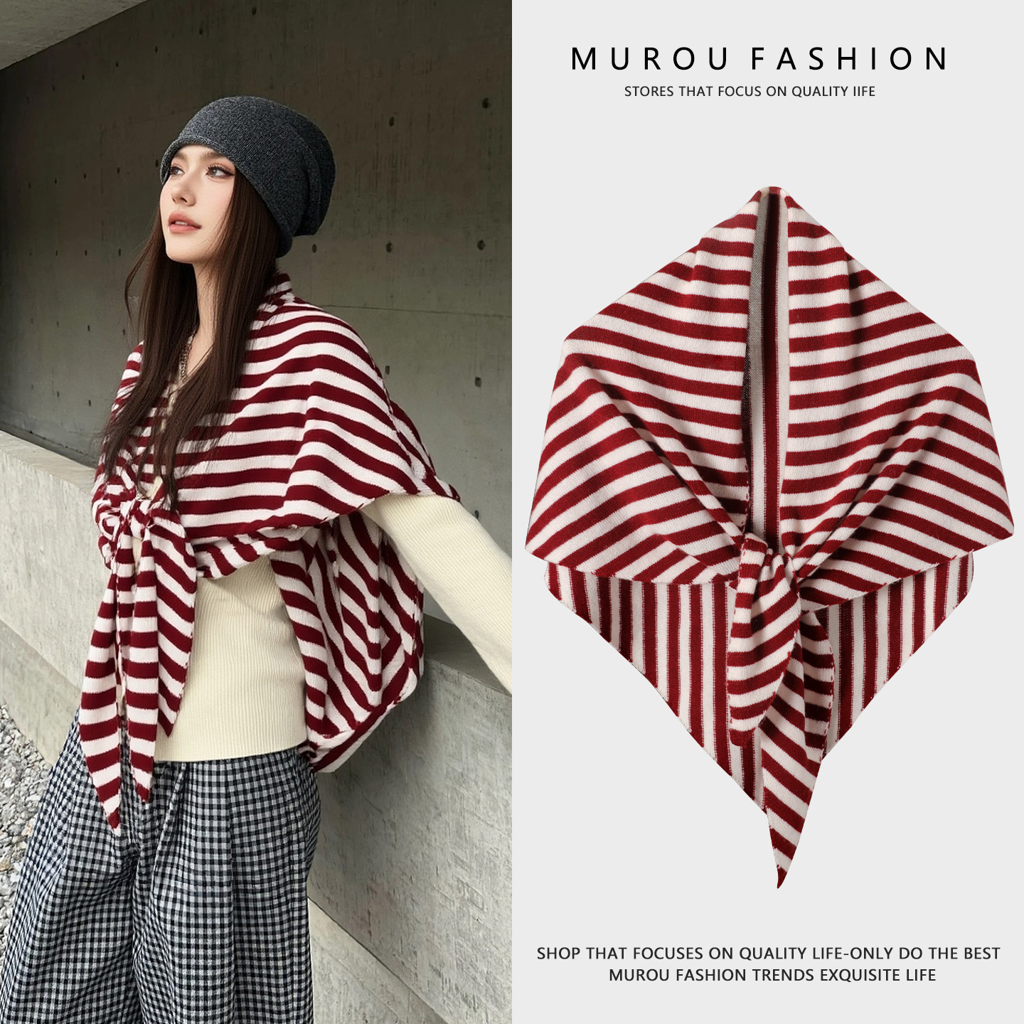 韩系100%羊毛针织大三角围巾