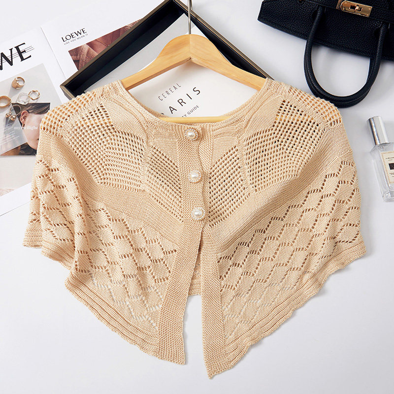 白色钉珠针织开衫披肩女夏季薄款罩衫防晒空调房护肩颈外搭配裙子