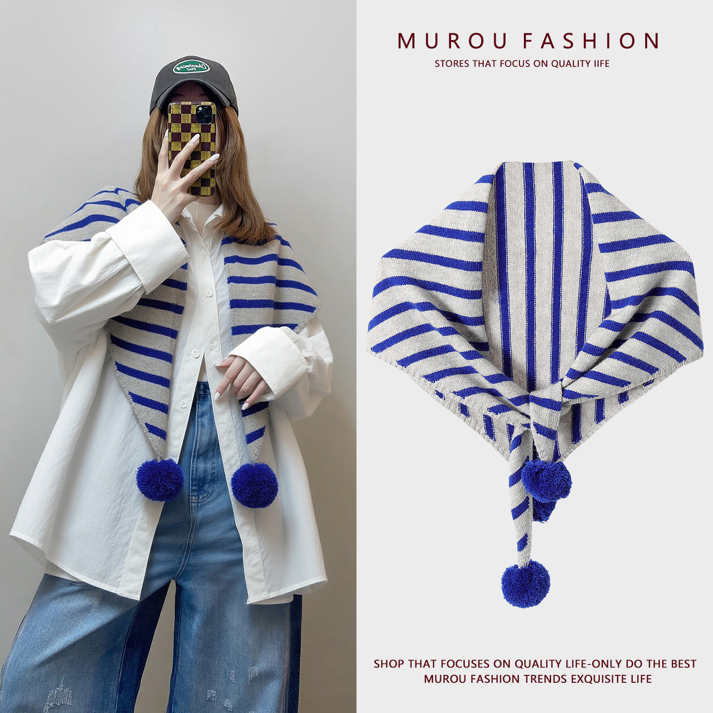 韩版条纹毛球三角围巾女春秋冬保暖多功能披肩装饰护颈围脖高级感,服饰配件/皮带/帽子/围巾,围巾/丝巾/披肩,淘宝优惠券,粉丝福利购,淘宝优惠卷