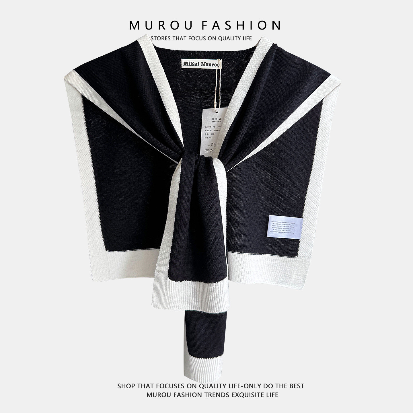 新款拼色小香风韩版春秋针织网红披肩女夏护颈围巾两用外搭配衬衫