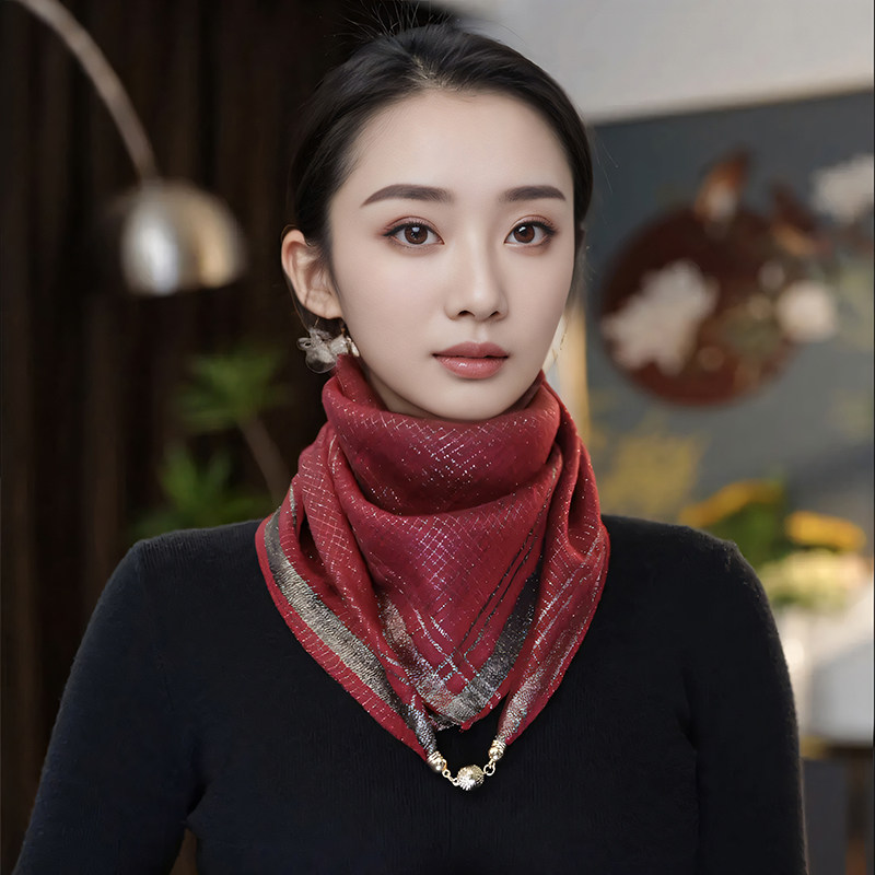 韩版新款气质洋气金丝线磁扣方巾丝巾女春秋薄款懒人围巾护颈保暖,服饰配件/皮带/帽子/围巾,围巾/丝巾/披肩,淘宝优惠券,粉丝福利购,淘宝优惠卷