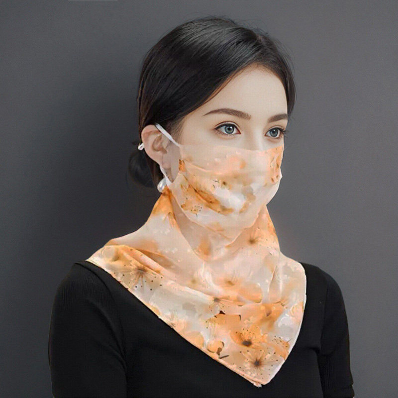 磁吸扣防晒面罩女遮脸面纱小丝巾户外骑车挂耳口罩薄冰丝护颈脖套