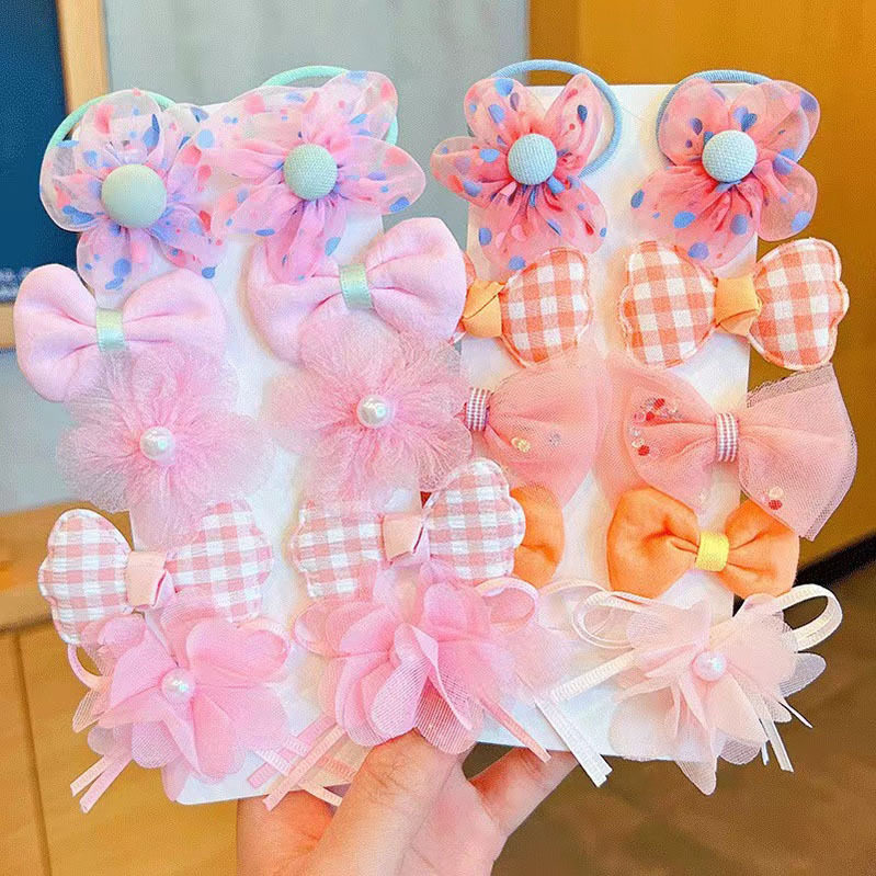 蝴蝶结发卡套装宝宝可爱花朵发圈公主超仙布艺不伤发夹子碎发头饰