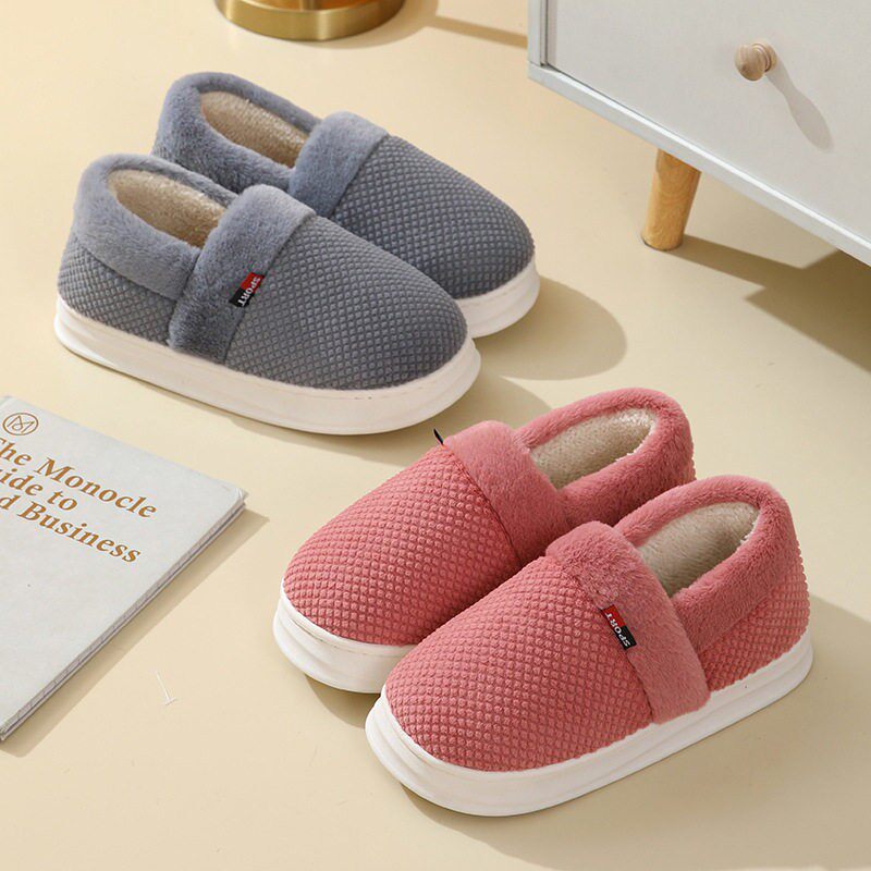 棉拖鞋包跟冬季保暖厚底情侣男女加绒带后跟百搭棉鞋女室内外轻便