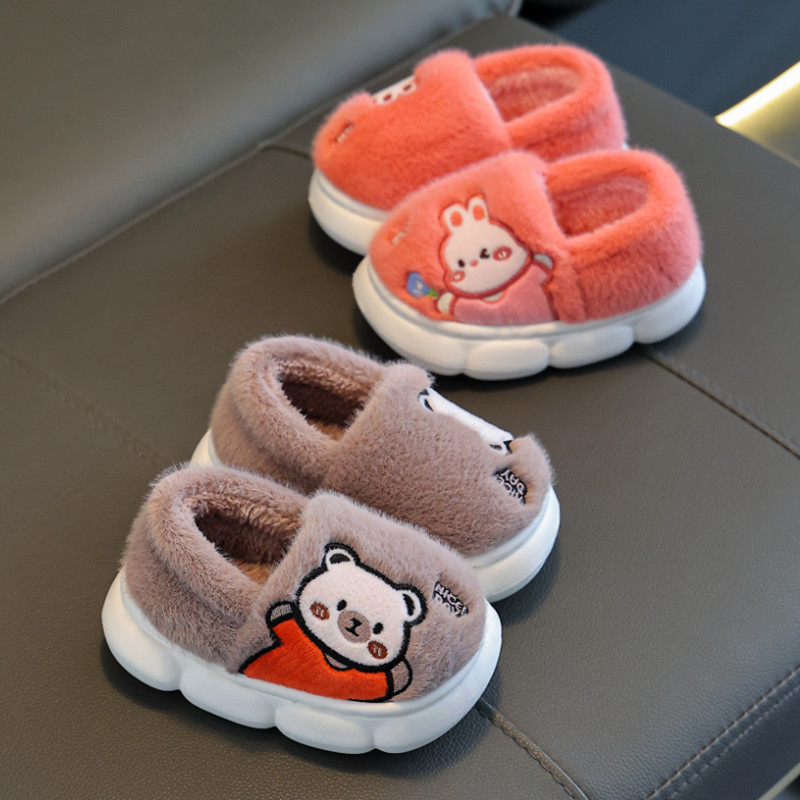 秋冬季保暖女孩家用软底棉鞋家居儿童棉拖鞋卡通可爱男童室内防滑