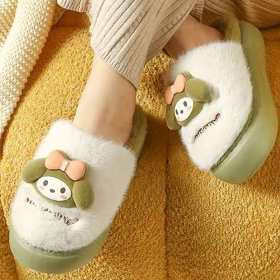 冬季拼色棉拖卡通女外穿加厚底