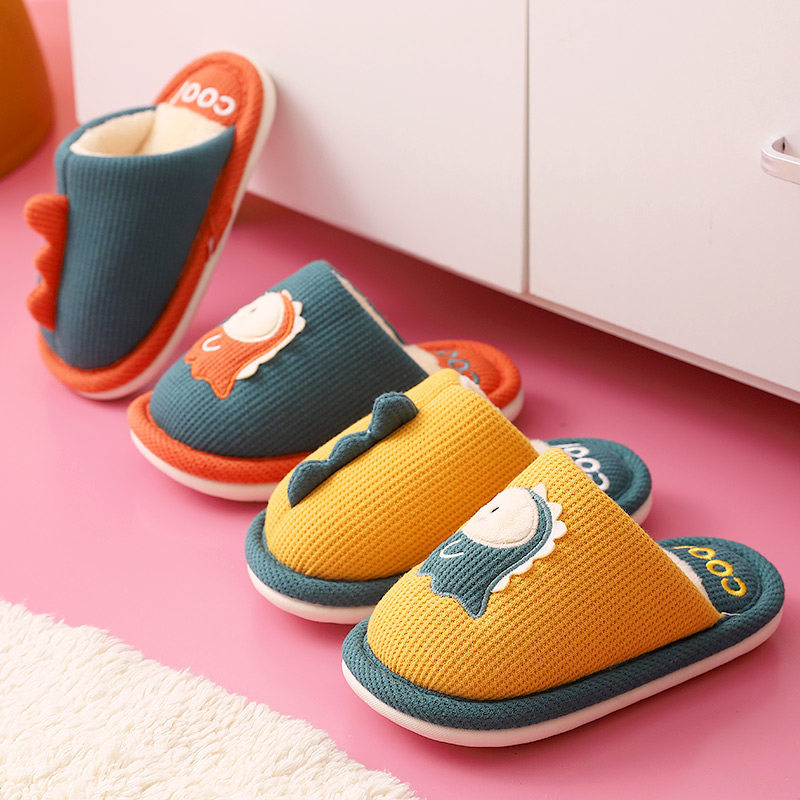 儿童包跟男童冬季棉拖鞋女快鹿亲子家用保暖情侣室内居家厚底防滑