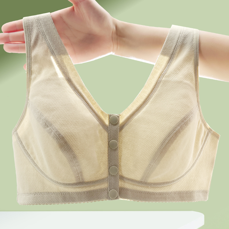 透气前扣文胸老年人内衣夏季薄款200斤大码胖mm女妈妈纯棉莫代尔