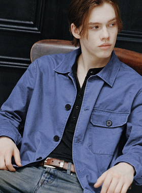 VLABMADE 优雅新贵法国工装夹克*经典水洗蓝翻领纽扣短宽版型衬衫