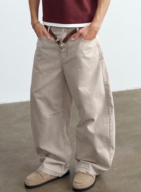 VLABMADE 复古怀旧浅卡其立体剪裁廓形气球裤染色水洗做旧牛仔裤