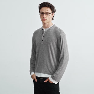 舒适打底衫 VLABMADE 天丝羊毛高垂优雅亨利领撞色真两件叠穿长袖