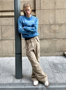 VLABMADE New Vintage破坏感水洗做旧立体剪裁宽松直筒伞兵工装裤