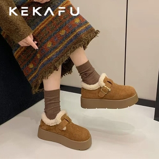 珂卡芙厚底毛绒雪地靴2025冬季新款保暖一脚蹬时尚勃肯鞋气质棉鞋